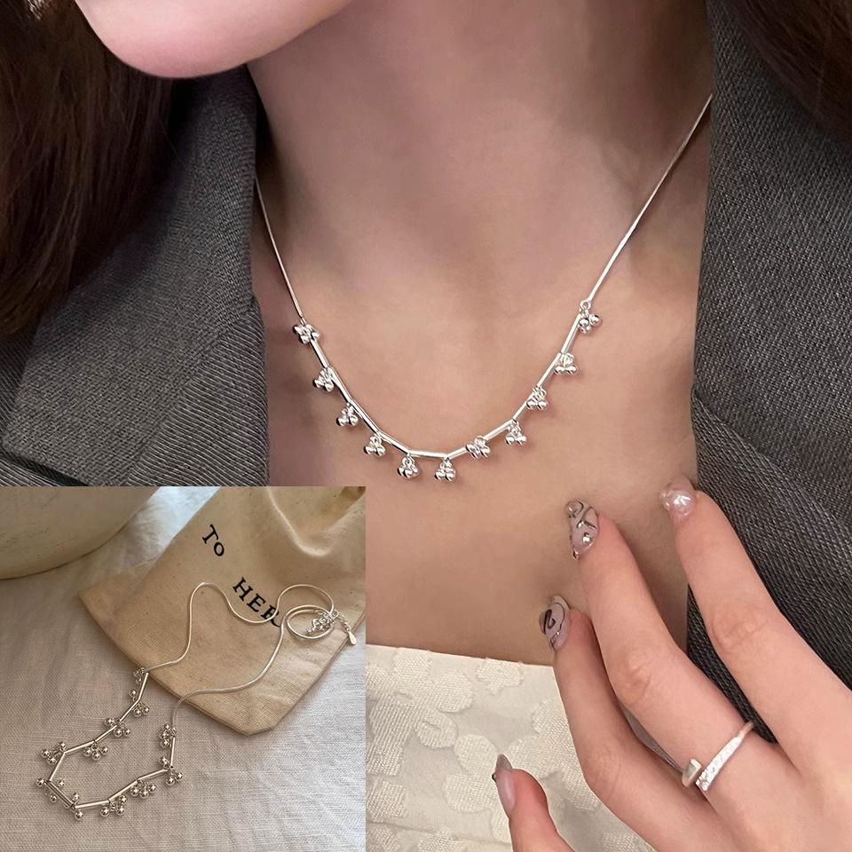 925 Silver Black Agate Necklace for Women Girl Snake Bone Chain Water Drop Jewelry Gift