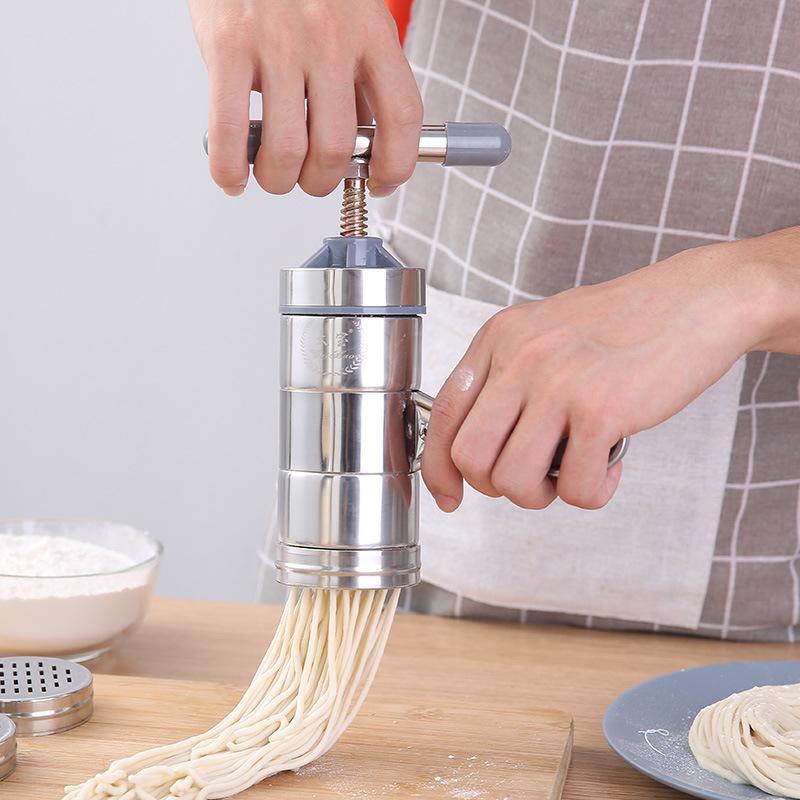 Stainless Steel Manual Noodle Maker Hand Press Pasta Machine For Home Kitchen DIY Fresh Noodle Tool With 2 Or 5 Dies