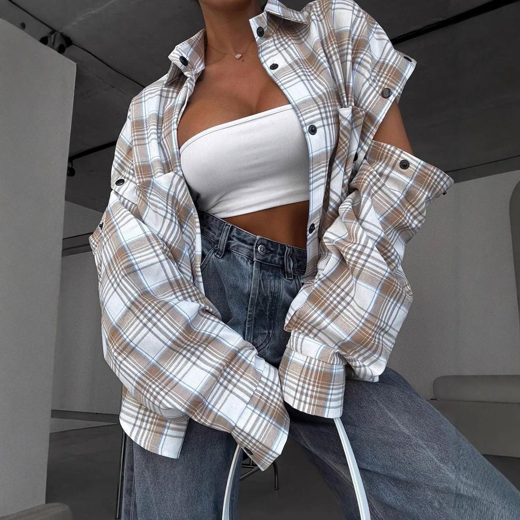 Los dames plaid shirt met meerkleurig patroon