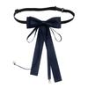 Elegant Pearls Long Ribbon Bowtie with Pin Pre Tied Adjustable Preppy Styles Bowknot Necktie for Fashionable Women Ties