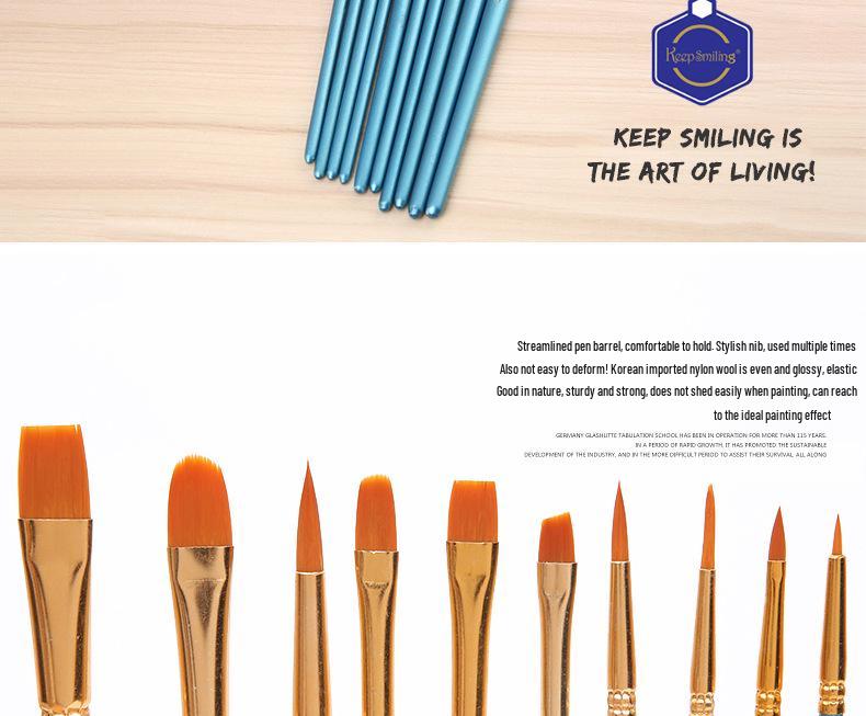 10-Piece Pearlescent Blue Nylon Paint Brush Set for Acrylic, Watercolor, and Gouache