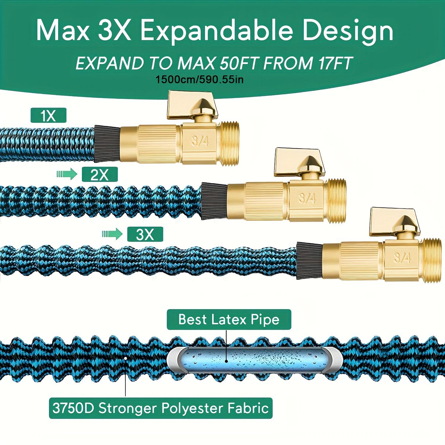

Расширяемый садовый шланг, Неперекручивающийся выдвижной водяной шланг с 10-режимной распылительной насадкой, Сверхпрочные латунные соединители 100FT синий