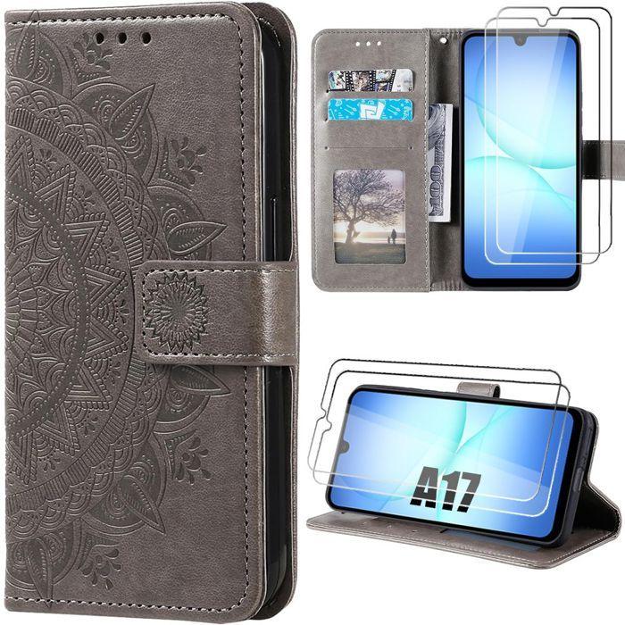 Coque de Protection - BOOLING - Samsung Galaxy A17 4G/5G - Cuir PU Marron Géométrique - 2 Vitres