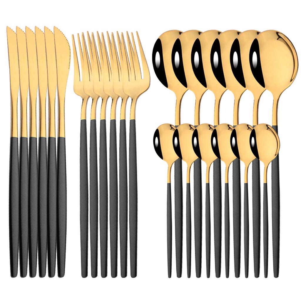 24Pcs Gold Tableware Set Stainless Steel Flatware Dinnerware Spoon Knife Fork Dinner Cutlery Set Western Kitchen Silverware