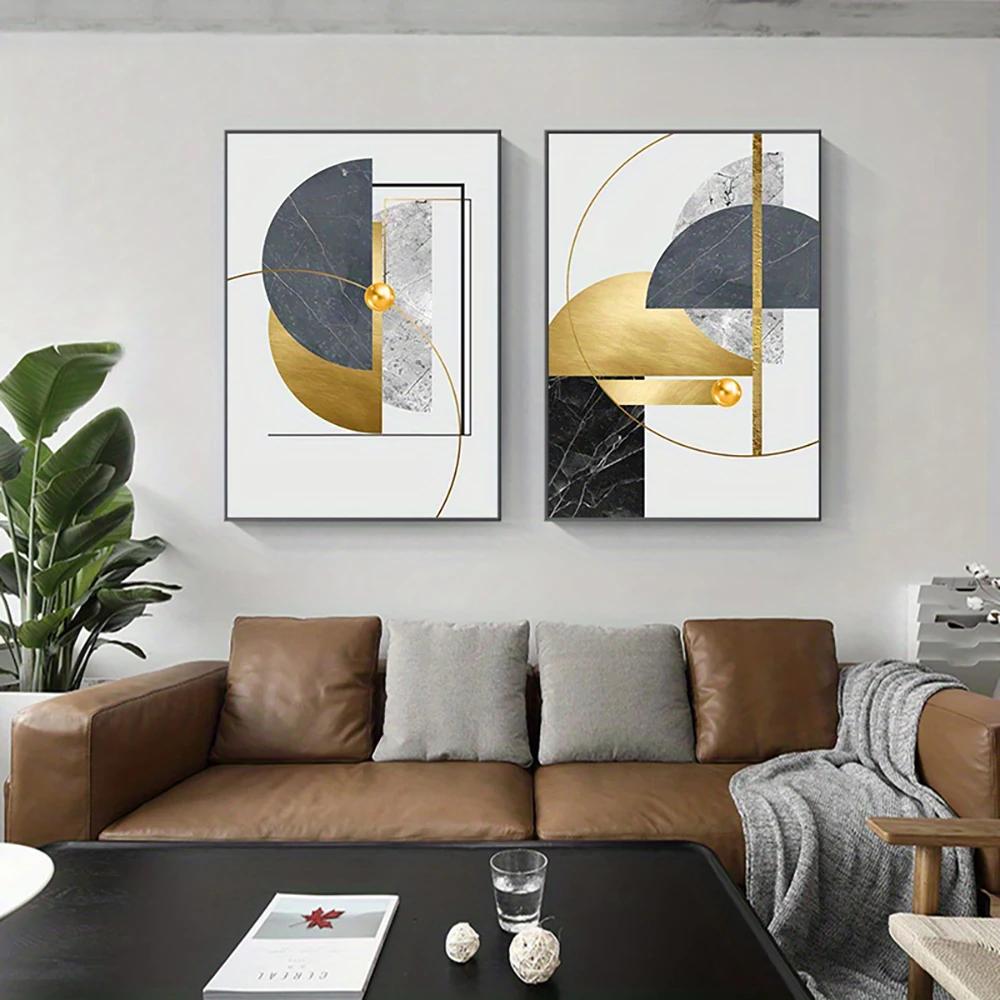 Abstract Golden Geometric Art Pattern Canvas Paintings Gold Foil Posters Modern Wall Pictures for Living Room Home Decor