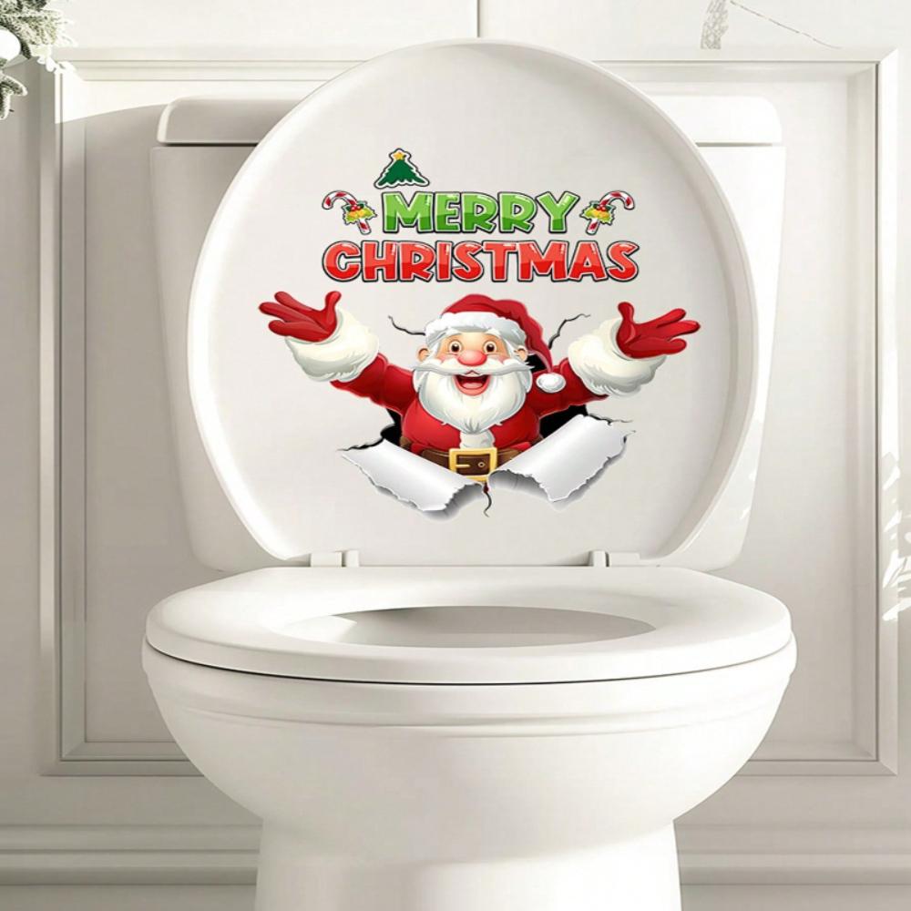 1 PC Toilet Stickers Decals, Funny Snowman Xmas Tree Toilet Lid Tank Decals for Bathroom Decoration