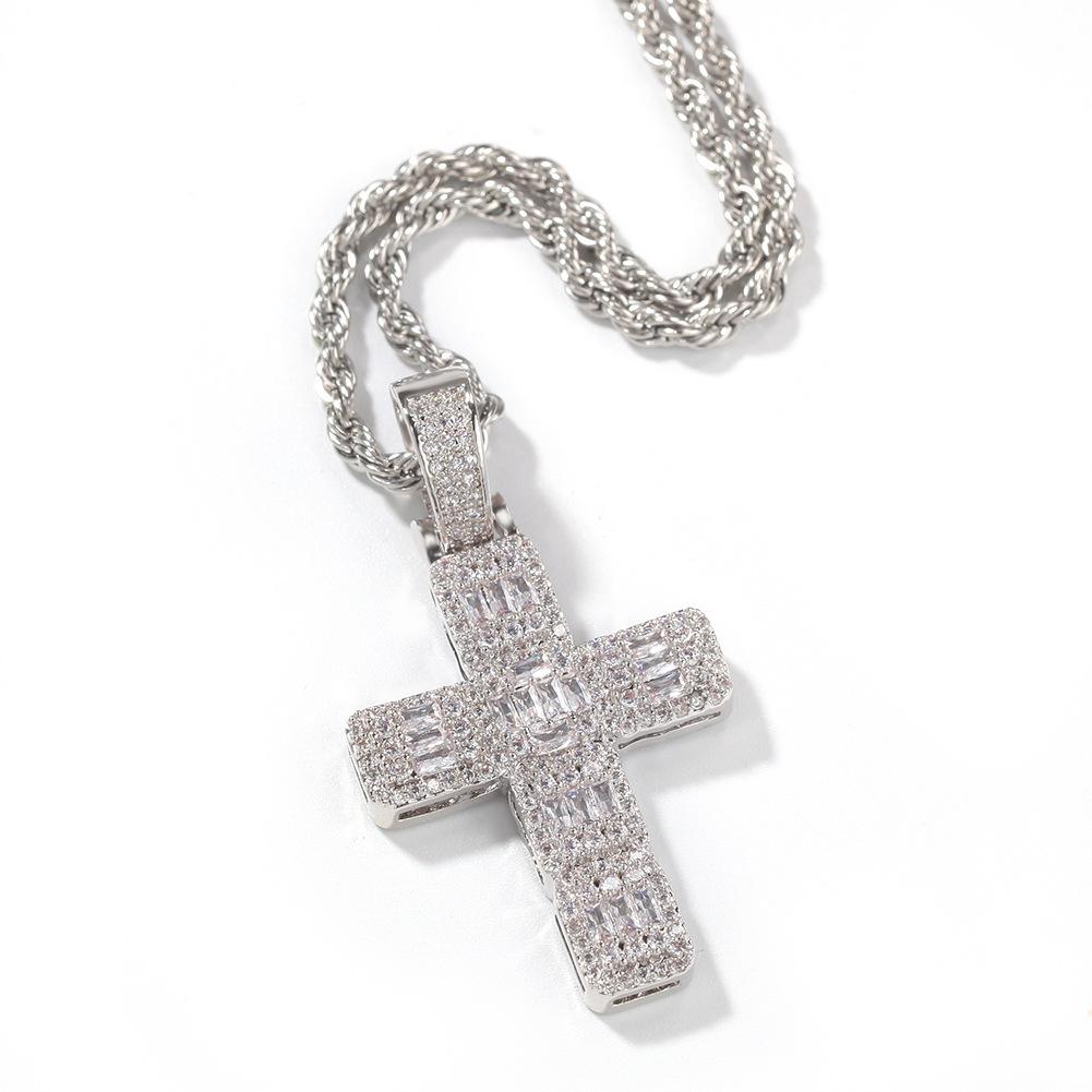 Hip Hop Classic Cross Necklace Hiphop Simple Square Zirconium Pendant Trendy Rap Jewelry