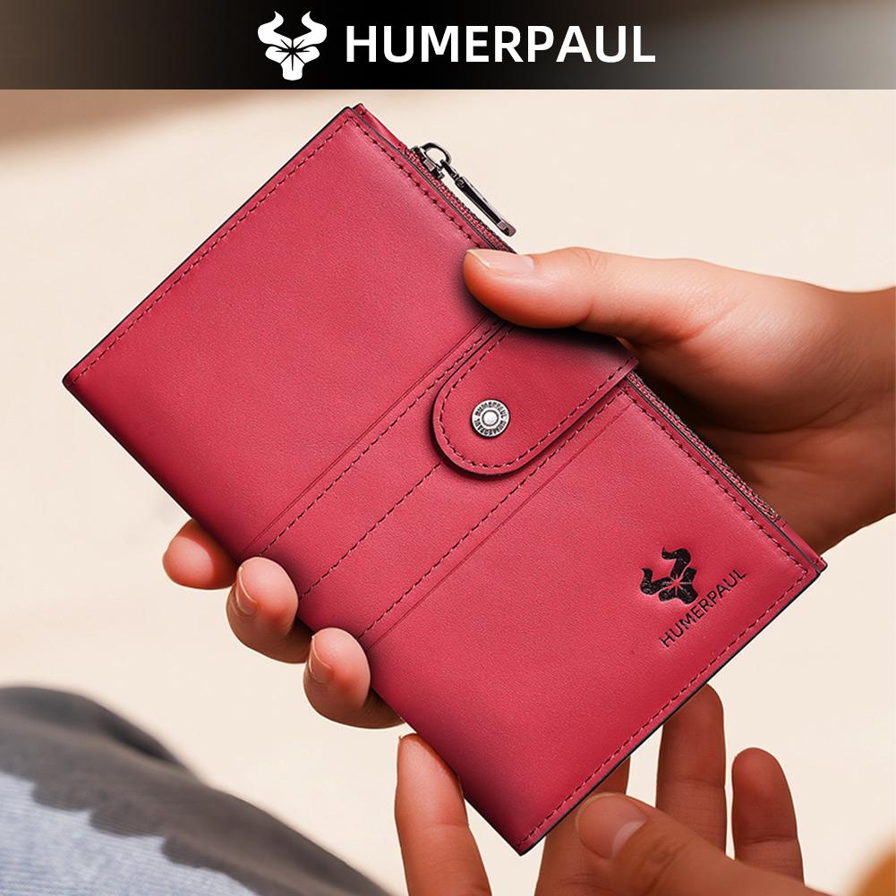 Humerpaul Ladies Leather Wallet Large-capacity Wallet Multi-function Coin Purse First Layer Cowhide Wallet Passport Holder Travel Card Holder