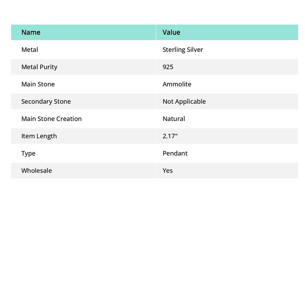 Ammolite Gemstone Handmade 925 Sterling Silver Jewelry Pendant 2.17" S4t48