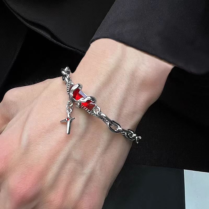 2024 Retro Red Black Zircon Star Bracelets For Women Men Trendy Punk Crystal Chain Bangle Unisex Jewelry Halloween Accessories