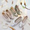 New Embroidered Shoes Women's  Cloth Shoes Low Heel Medium Cheongsam Single Shoes Retro Pointed Shoes