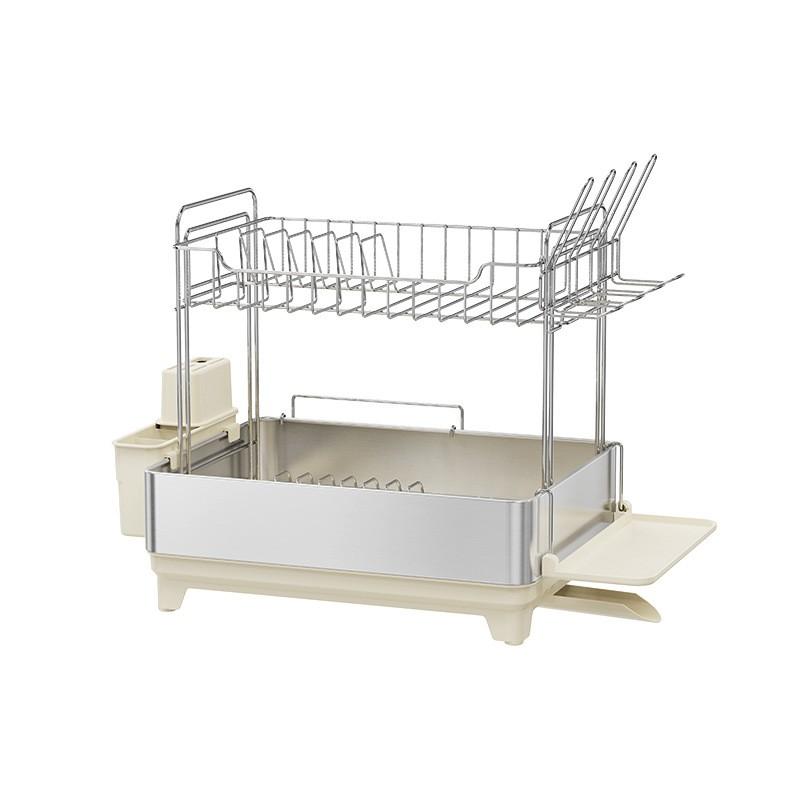Stainless Steel Double-Layer Kitchen Dish Rack With Drainage Cutlery Cups Plates Bowls Modern Countertop Organizer