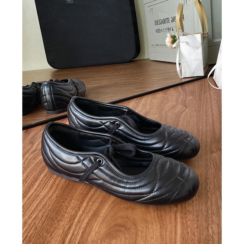 

Summer new versatile ballet flats quilted lace-up casual silver round head light mouth single shoes women 35 чёрный