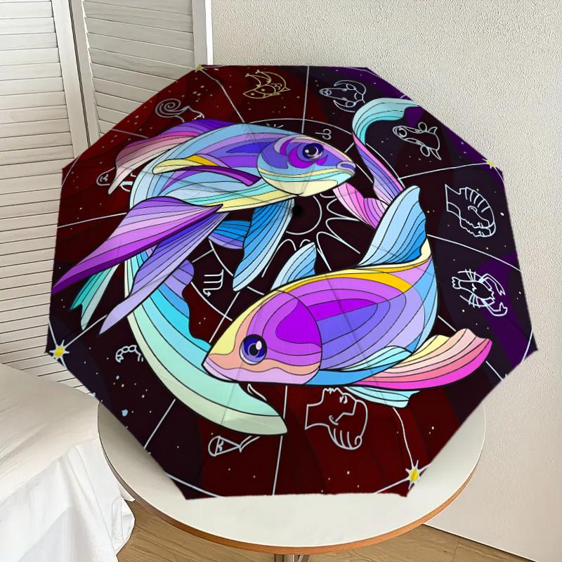 1pc Zodiac Pisces Celestial Fish Artwork Umbrella with Plastic Handle,Suitable for All Seasons Home Travel Outdoor UmbrellaDD1113
