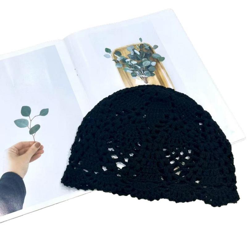 Pure Handmade Crochet Hollow Flower Bag Head Hat Women's Spring and Summer Thin Temperament Crochet Hat Versatile Pullover Hat