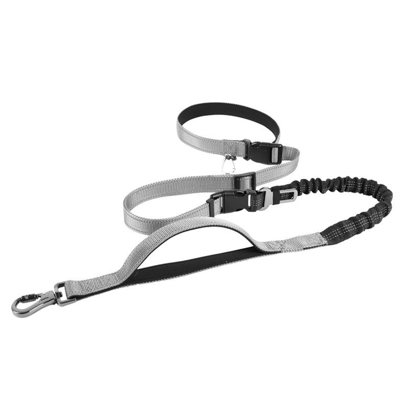 Cat Dog Hands-free Leash Outdoor Sports Running Reflective Elastic Dog Walking Leash Chain Adjustable Pet Supplies серый