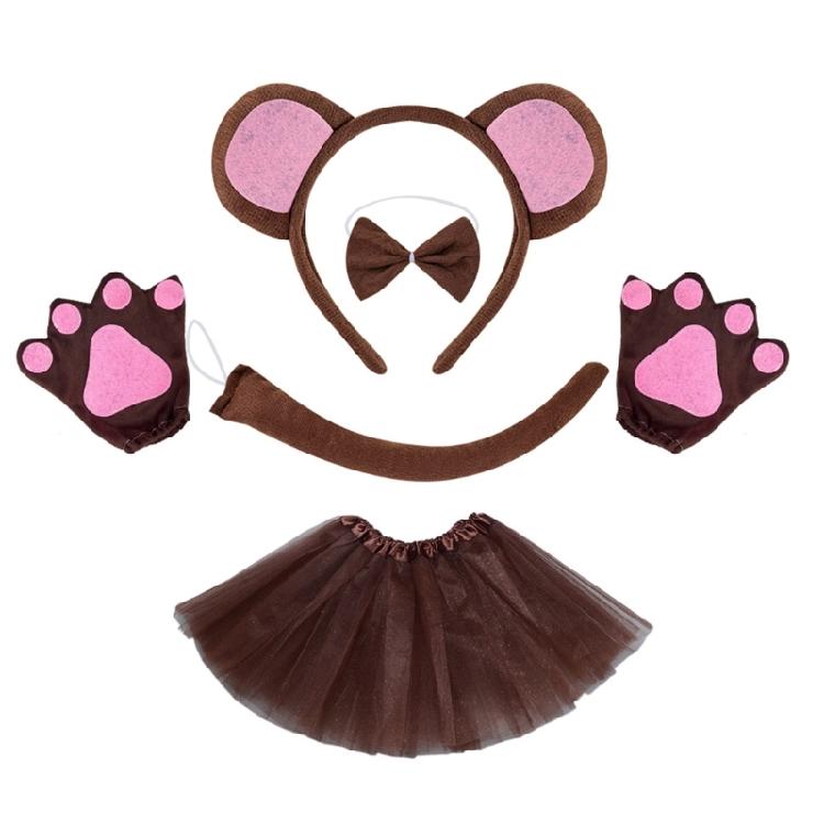 Halloween Monkey Costume Accessories Include Monkey Ear Headband Monkey Tail Bowtie Glove Skirt for Kid Boy Girl Cosplay