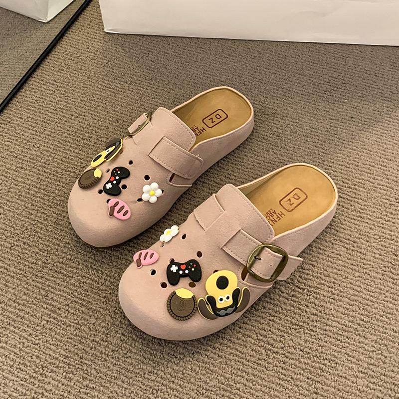 Super fire cute bag head half slippers women's outer wear 2025 new spring and summer one-pedal retro thick-soled sandals