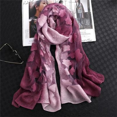 Femmes Simulation Soie Coupe Fleur Écharpe Écharpes Filles Broderie Sauvage Pare-soleil Châle Adulte Longue Dentelle Brodée Écharpes