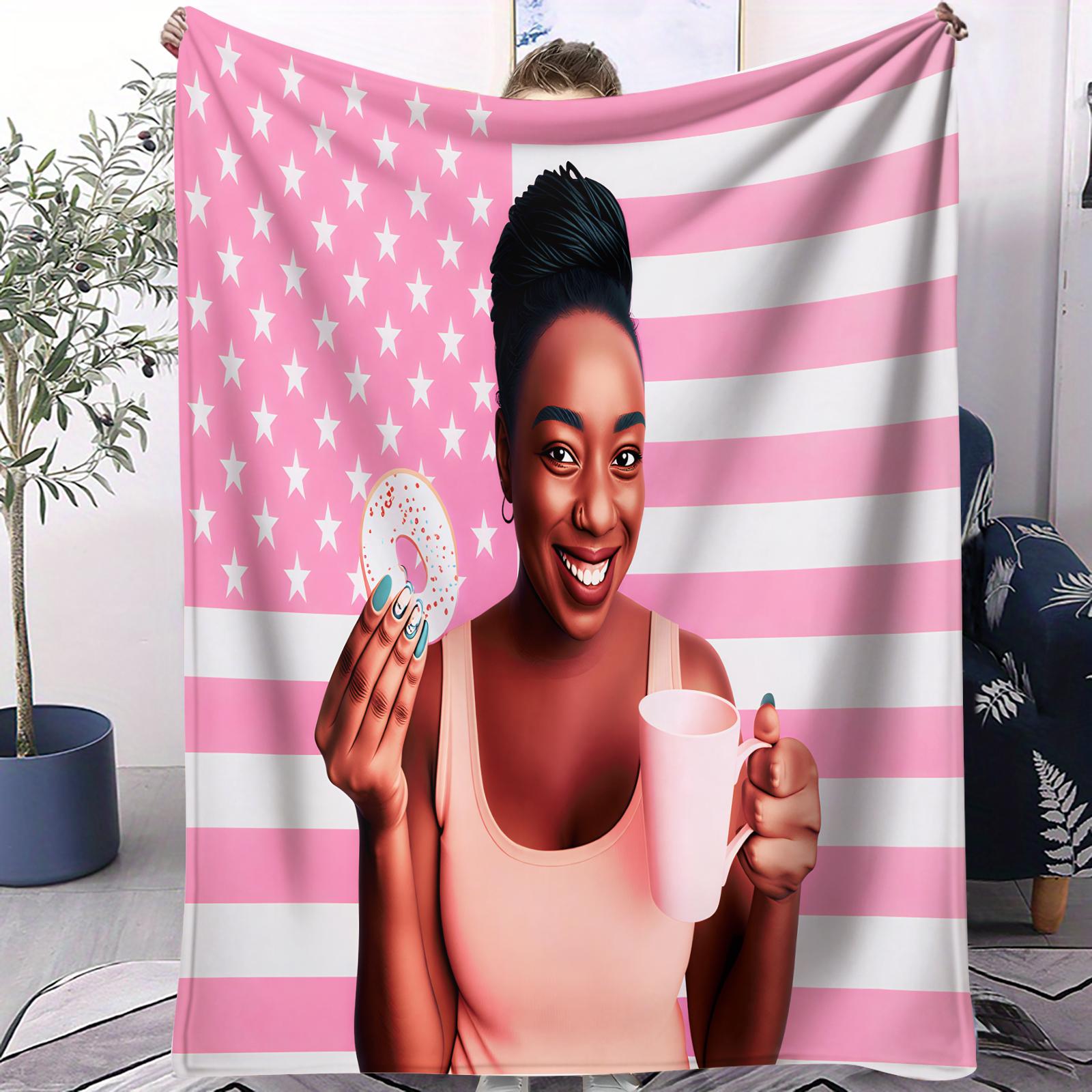 

1PC Pink America Flag Personalize Design Funny Blanket Super Soft Blanket Sofa Office Travel Comfort Leisure Camp Travel Blanket 70x100cm