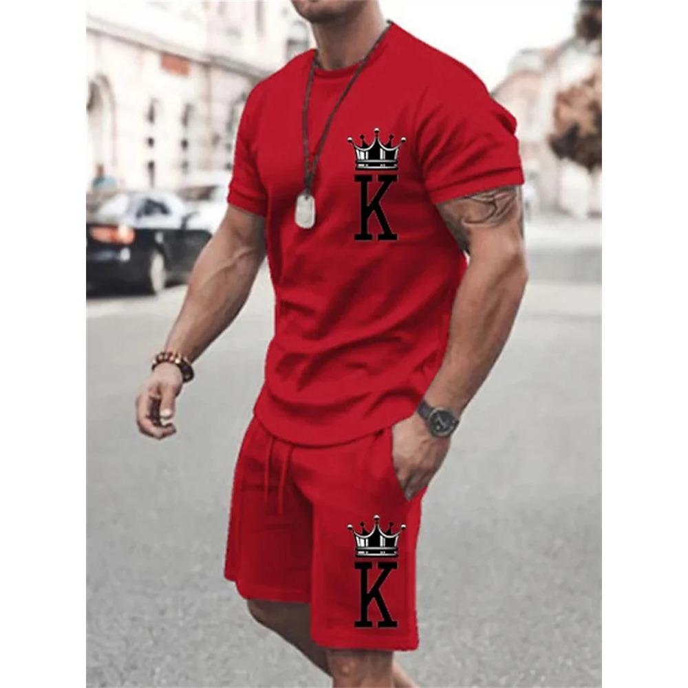 New Summer Men's Casual Suit Oversized Two-Piece Simple Casual Streetwear King Print Beach Suit Men's Comfortable Soft Breathable Shorts Sport Swear