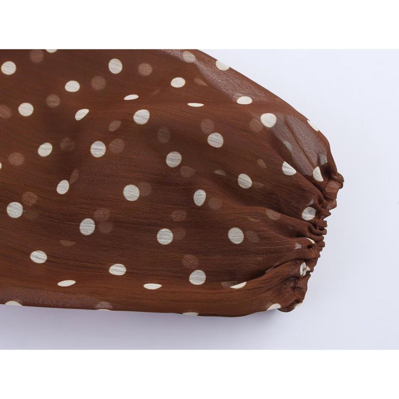 Kaslead New Women Clothes Western Style Simple Retro Style Polka Dot Lantern Sleeve Long Sleeve Dress