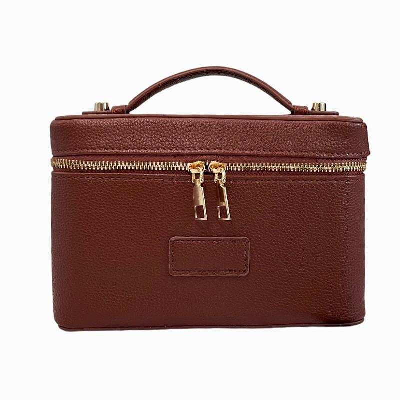 PU Makeup Bag Women Waterproof Durable Storage Organizer With Stitched Seam Square Design