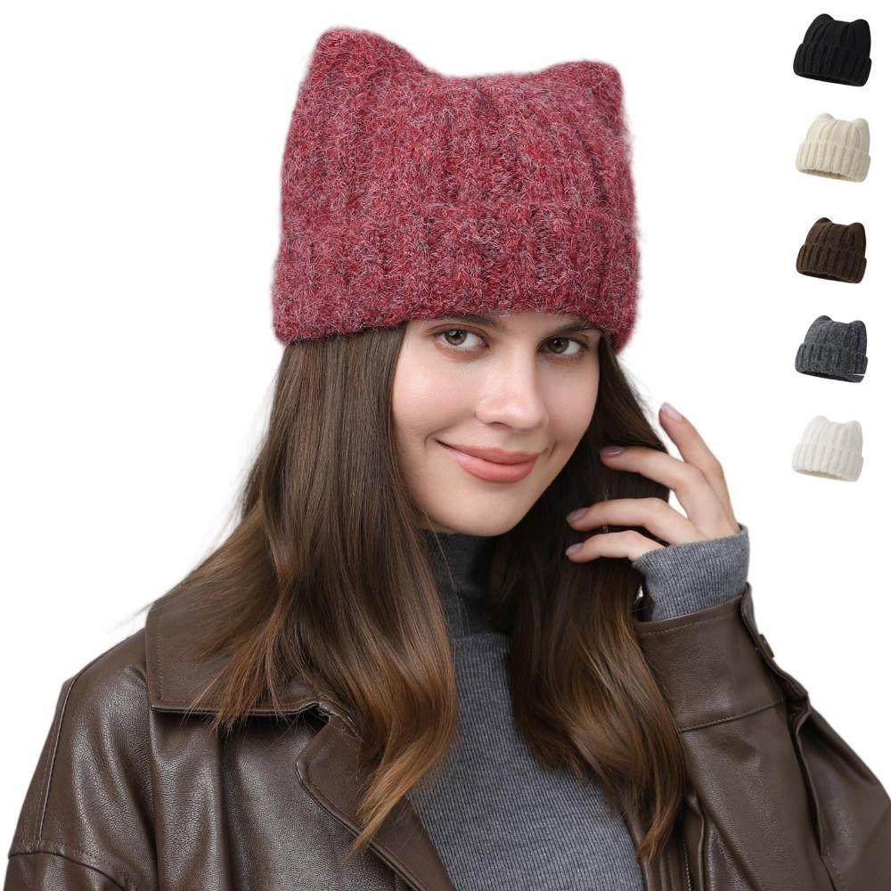 Stretch Knitted Beanie Cat Ear Thermal Beanie Fashion Skull Cap  Winter