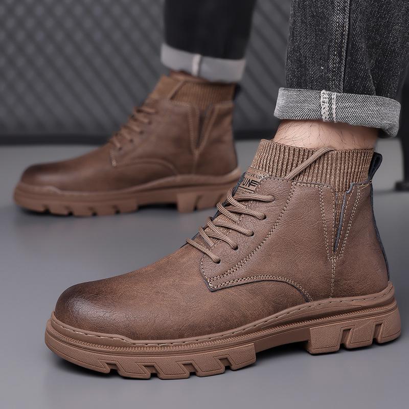 

Мужские зимние высокие кожаные ботинки: Теплые повседневные ботинки Martin с бархатной подкладкой 43