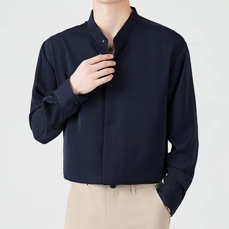 2025 Men's Slim Fit Non-Iron Long-Sleeve Business Shirt - Light, Mature Korean Style for Spring and Autumn