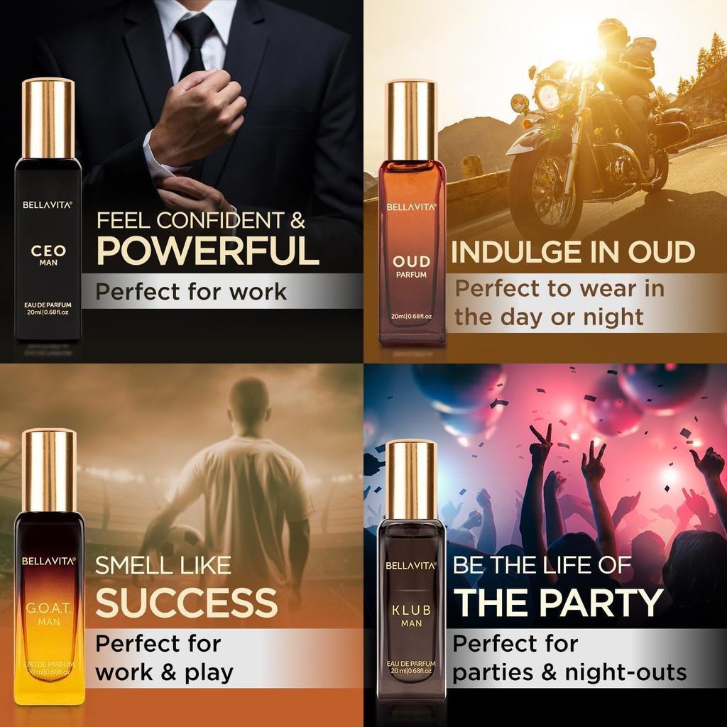 Bella Vita Luxury Long Lasting Men Perfume Gift Set 4x20ml Woody Citrusy Oud Premium Fragrance