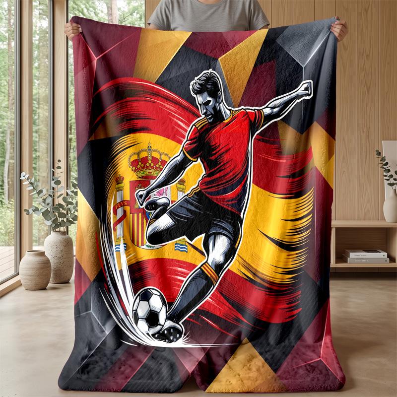 Spain football Printed Flannel Blanket Skin Friendly Warm Decorative Throw for Indoor Couch Bed Daily Use
