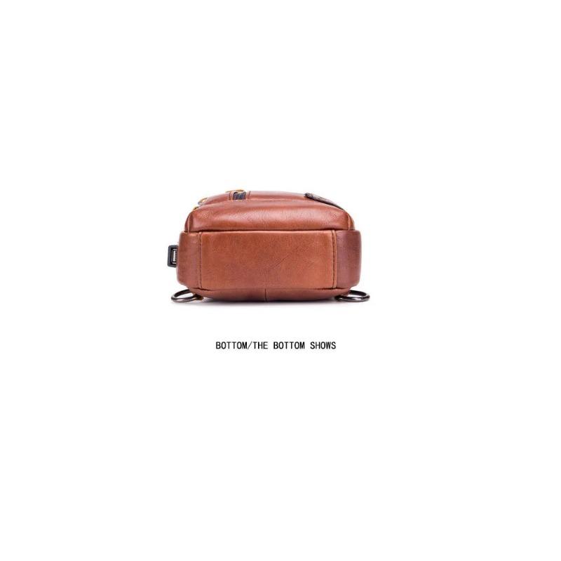 2024 New 100% Cowhide Leather Casual Fashion Crossbody Chest Bag Men's Leather Bag USB Charging Travel Shoulder Bag Daypack Male