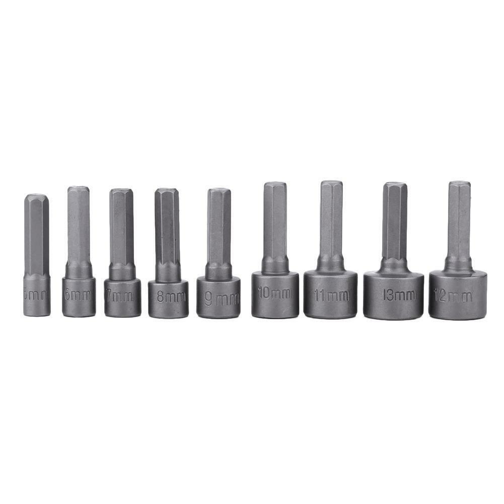 9Pcs 5-13mm 1/4 Inch Nut Driver Socket Adapter Metric Socket Impact Drill Bits
