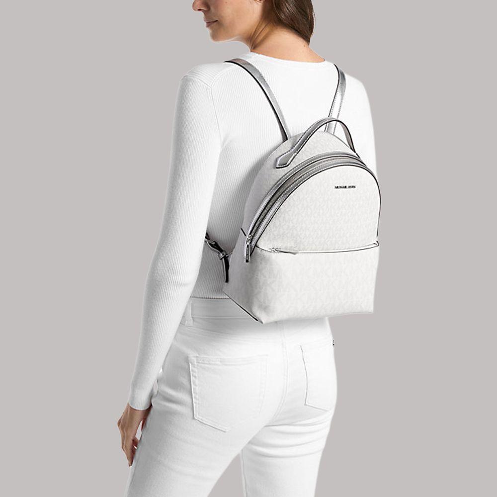 Michael Kors MK Sheila Metallische Accessoires Mode Einfach Beschichtetes Canvas Rucksack Mittel Damenrucksack Silber 35F4G6HB6M-SILBER