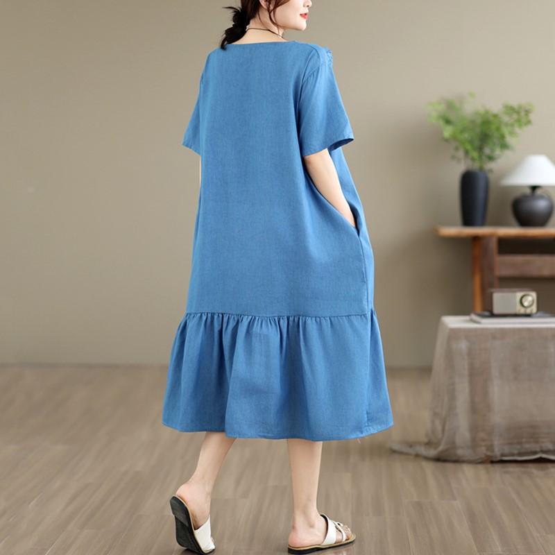 Sukienka damska z krótkim rękawem, plus size, dżinsowa, vintage, nowa, sukienki dla kobiet, codzienna, luźna, długa sukienka letnia