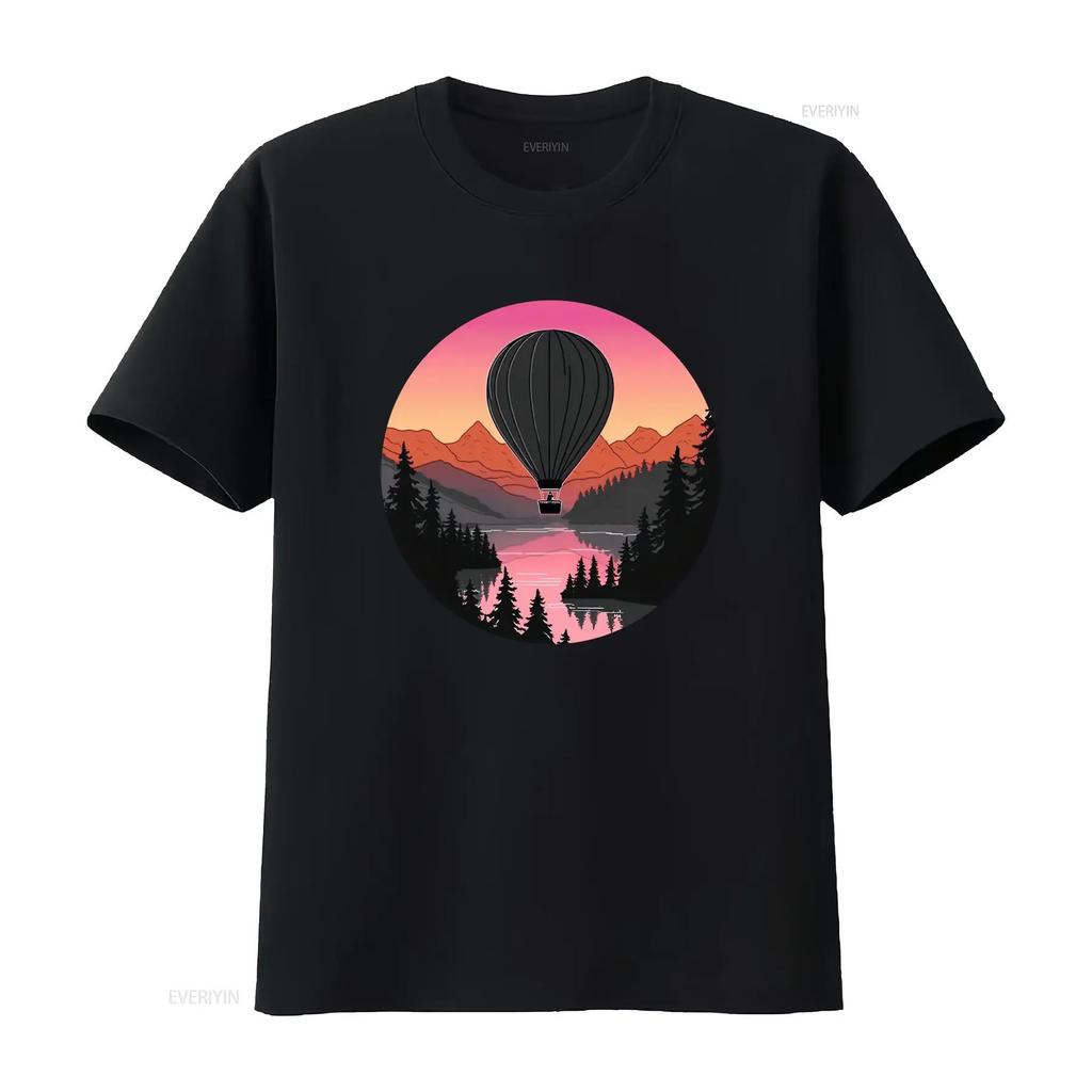Pretty Flying Hot Air Balloon Cool Sunset Ballooning Lovers T Shirt Vintage Washed Designer Clothes Slightly Breathable