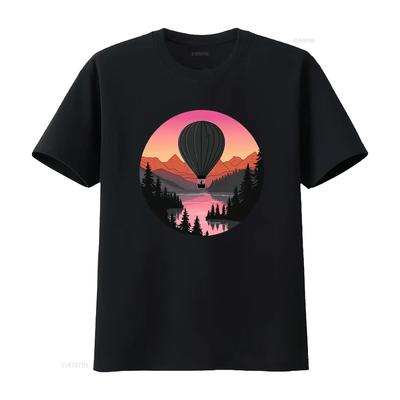 Pretty Flying Hot Air Balloon Cool Sunset Ballooning Lovers T Shirt Vintage Washed Designer Clothes Slightly Breathable