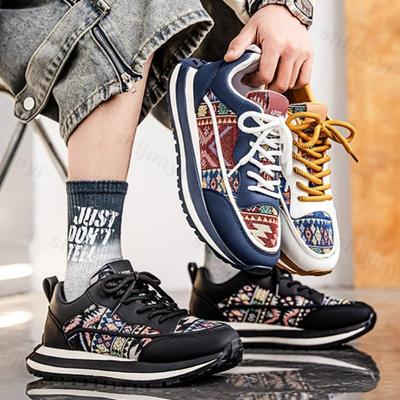 Men's Casual Shoes 2026 New Summer Embroidery Printing Fashi Trend Shoes Thick Soled Comfortable Sport Lace-up Chunky Sneakers