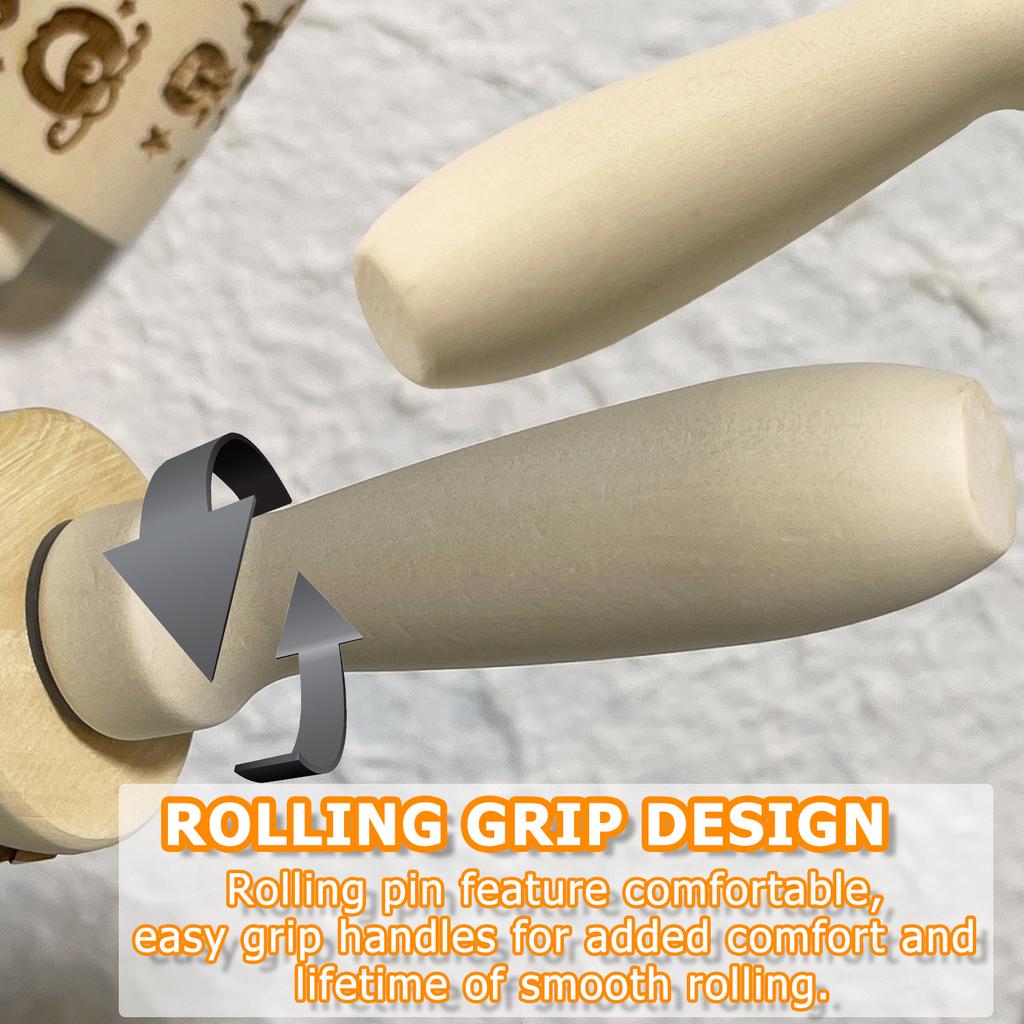 Halloween Rolling Pin with Pumpkin Skull Ghost, Wooden Embossed 3D Cookie Mold Laser Engraved DIY Baking Tools Dough Roller