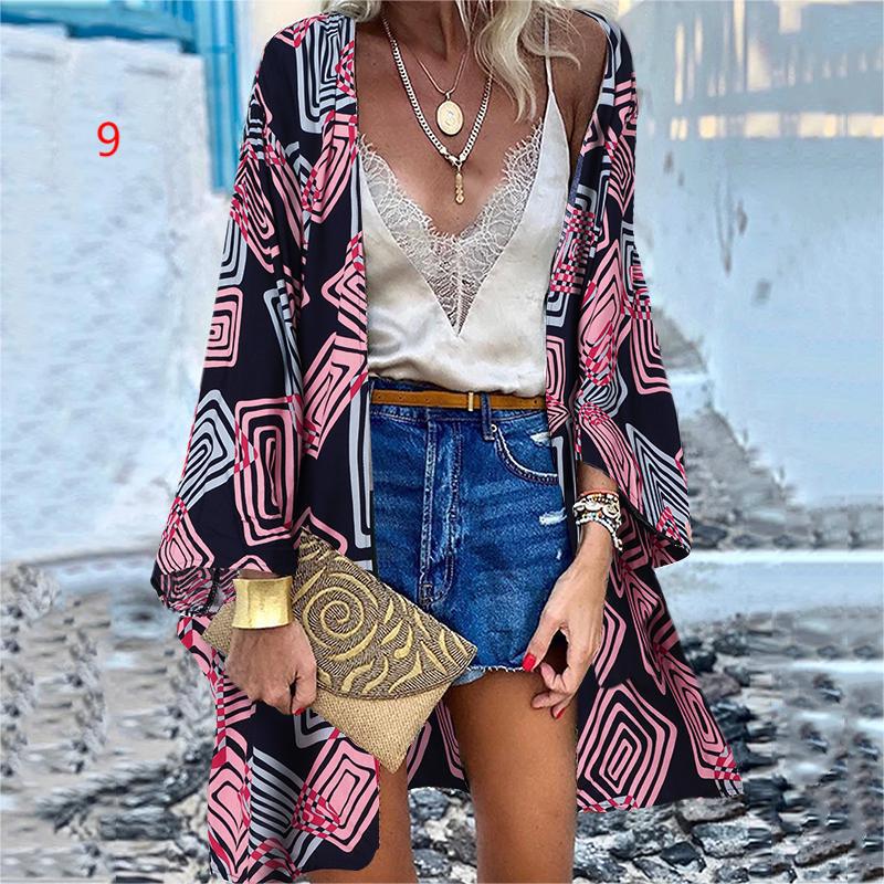 Summer Bohemian Casual Cloak Cardigan for Swimsuit Woman Beach Swimwear Tops Long Sleeved Shawl Chiffon Shirt