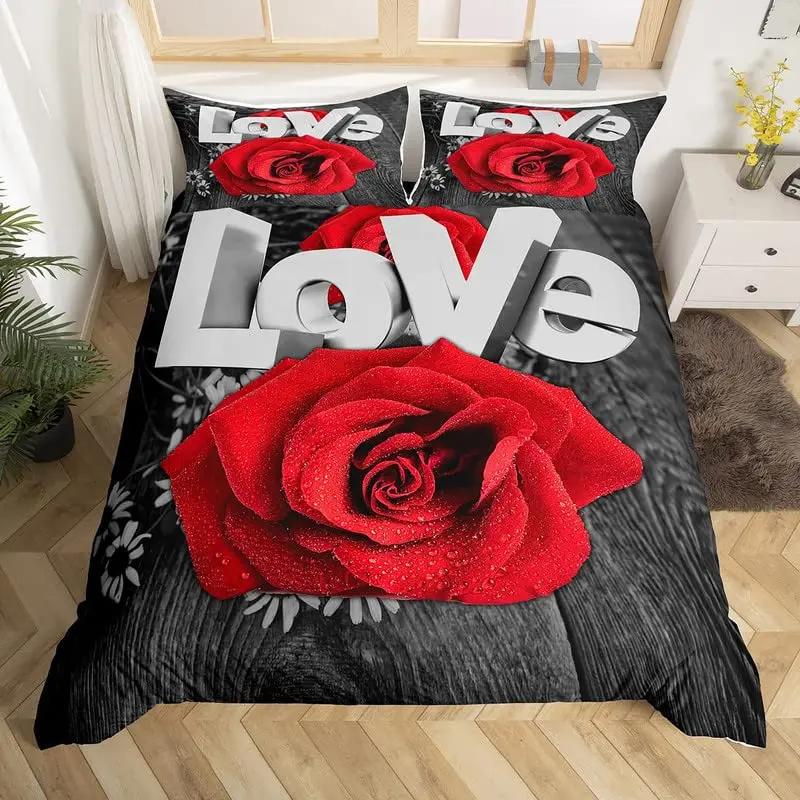 Rose Flower Duvet Cover Set Twin King Botanical Floral Bedding Set Garden Flowers Quilt Cover Valentine'S Day Bedspread Cover