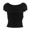 GMXIA Women's Summer Solid Color Round Neck Backless Sexy Belly Button Fashion Top T-shirt Women