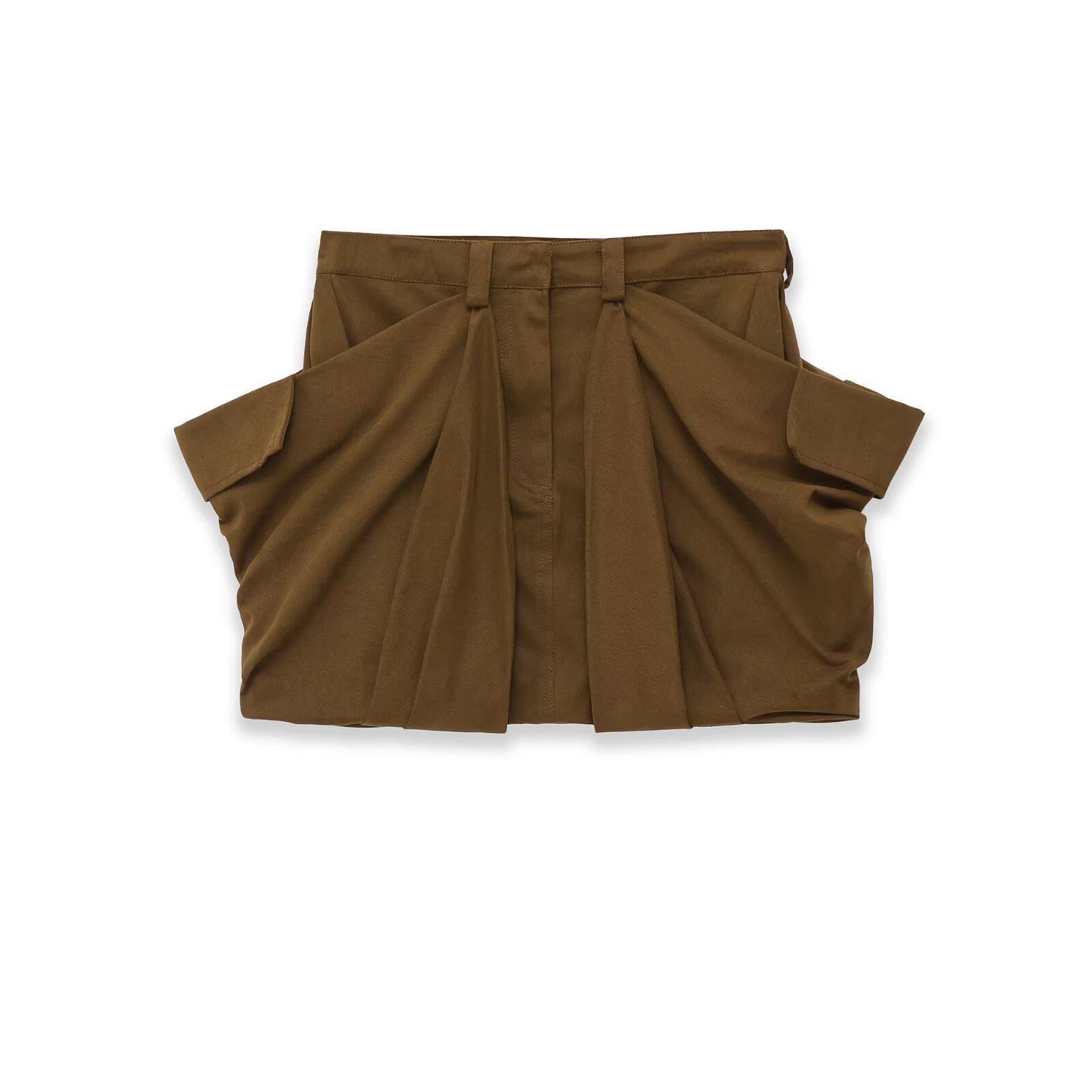 

European American Women s Mid-Waist Fashion Workwear Mini Skirt - INS Hot Style L коричневый