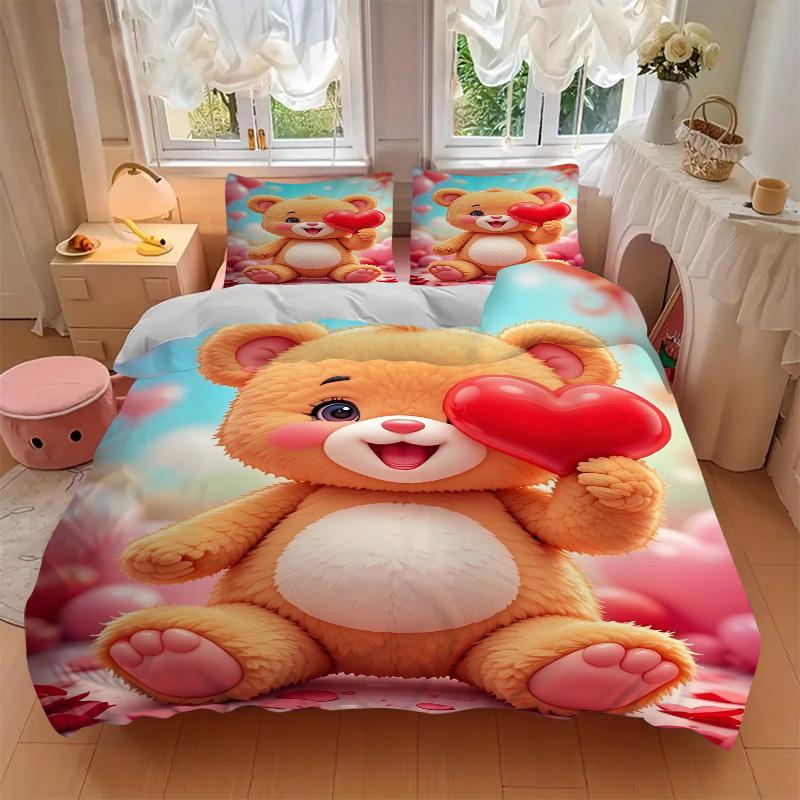 3pcs Anime Teddy Bear Bedding Set - Includes One Quilt Cover and Two Pillowcases (No Core) - Perfect for Bedroom and Guest Room Decoration,