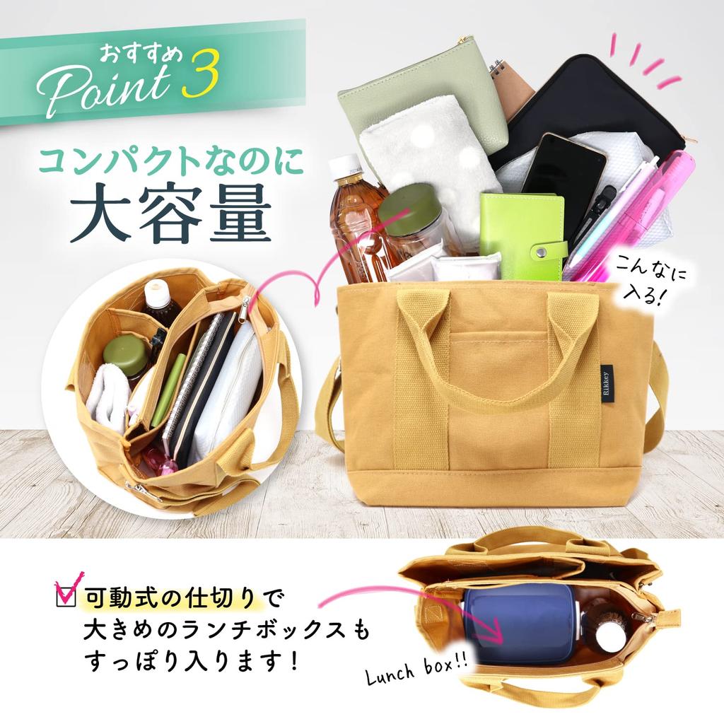 Rikkey Mini-Tragetasche mit Reißverschluss, Leinwand-Trenner, Großes Fassungsvermögen, 2-Wege-Umhängetasche (Rosa)