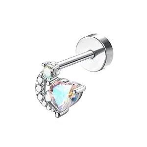 Bobisty 1PC Cartilage Stainless Steel Earrings for Women Flat Back Stud Earrings for Cartilage Helix Piercing Jewelry