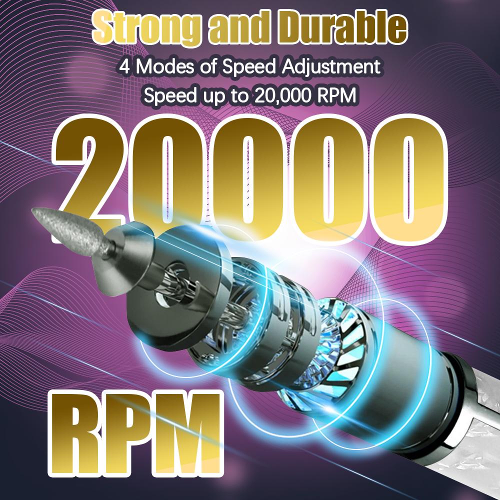 20000RPM Nail Polishing Machine Professional Nail Drill Multiple Gears Low Noise Nails Sander File Set For Manicure Salon Tools