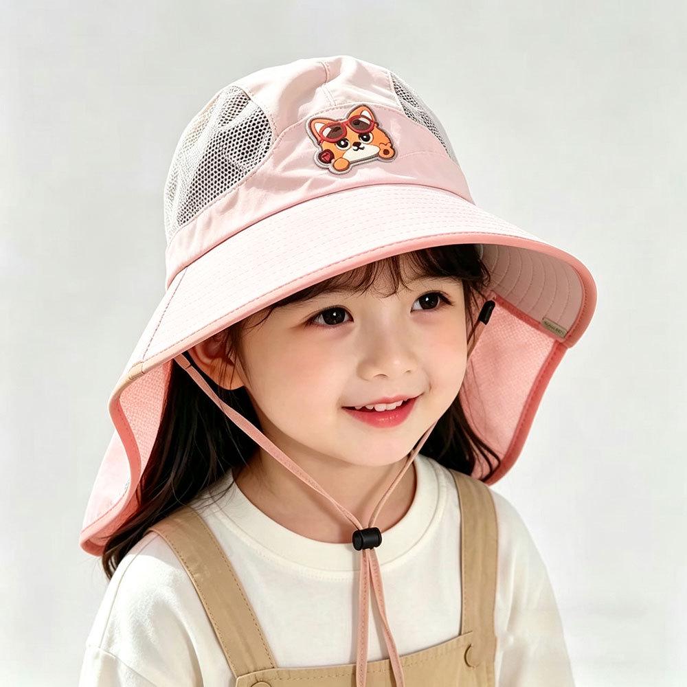 Kids' Cartoon Mesh Sun Hat - Breathable Wide Brim Summer Cap for Outdoors