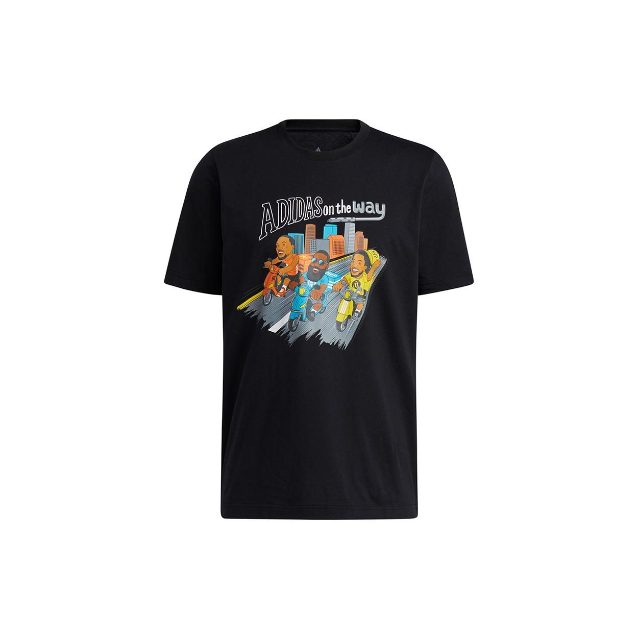 adidas CHINA S1 Tee Basketball Cartoon Printing Sports Round Neck Short Sleeve Black Men s HB6167 L